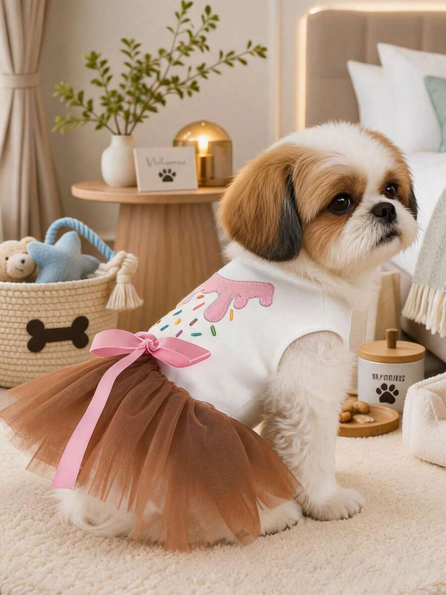 PETCIRCLE 1件寵物衣服 小狗幼犬貓用 可愛風格 節日氛圍 戶外蛋糕芭蕾舞裙 - 彩色 - 查看 1