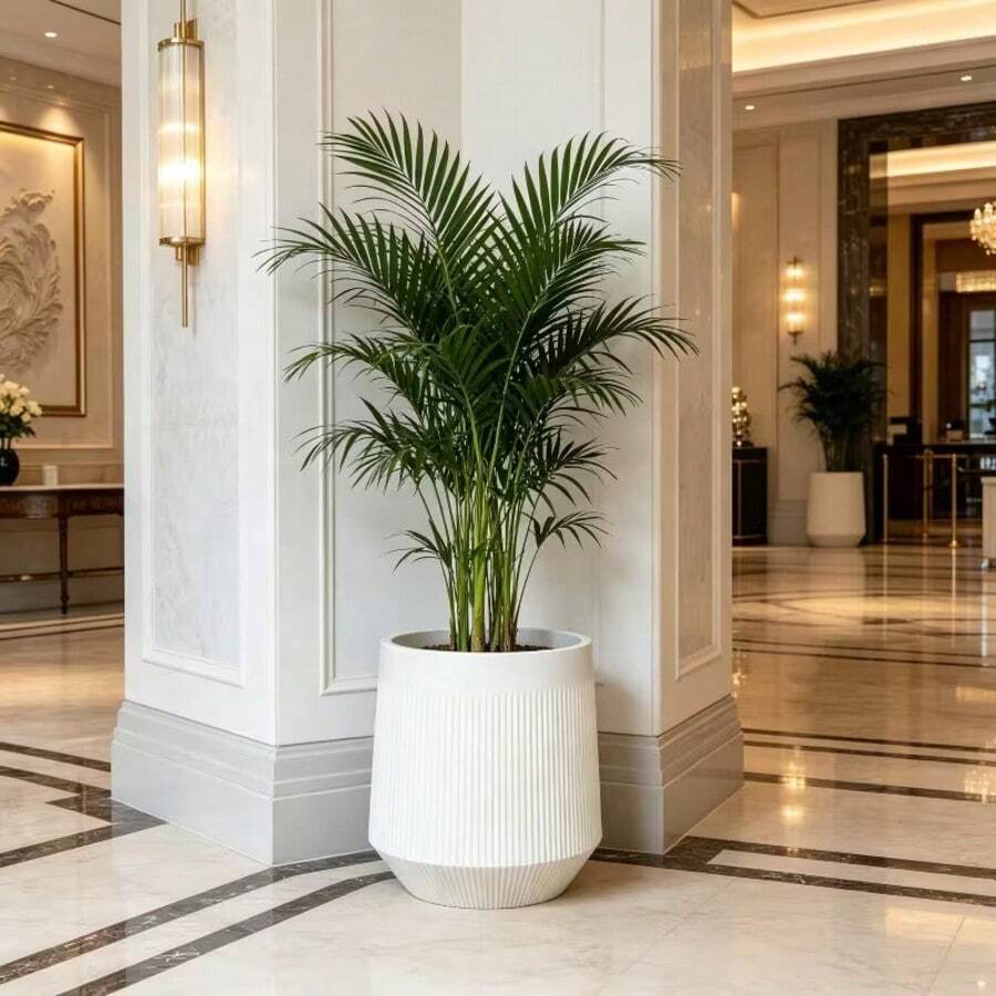 1pc Extra Large Thickened Planter, Large Indoor/Outdoor Plant Container, Vertical Striped Split-Type Resin Flower Pot With Tray, 3D Vertical Striped Design, Sturdy Elevated Structure, Round, Minimalist Elegant - White - View 1