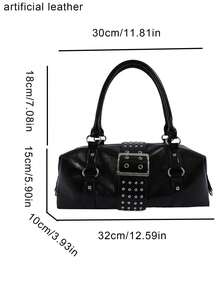 Small Niche Design Rivet Decoration Handbag, Simple And Versatile High-End Texture Buckle Tote Bag, Suitable For Street Friends Gathering, Commuting - Black - View 6