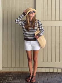 Women's New Multi-Color Horizontal Striped Patchwork Long Sleeve Half-Open Collar Knit Sweater Fall - Multicolor - View 7