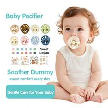 New 2pcs/Set Wavy Edge Baby Pacifiers, Polka Dot & Star Pattern, Cute Cherry Round Head, Baby Shower Gift - Multicolor - View 2