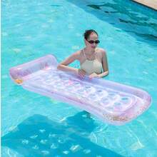 Rainbow Glitter Inflatable Pool Float Raft With Breathable Holes, 3 Independent Airbags Pool Lounger, 62.6in Large Size Summer Water Float For Adults - Multicolor - View 9