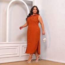 Vestido Feminino Chemise Plus Size Moda Evangélica com Bolsos Fenda e Botões M ao EXG - listra azul - Visão 3
