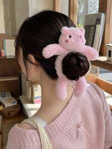 1pc Women's Sweet Cute Cartoon Frog Panda Plush Scrunchie Set, Autumn/Winter Ponytail Bun Hairstyle Hair Accessory Elastic Hair Tie - Multicolor - View 12