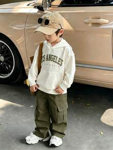 4-7歲男孩軍綠色寬鬆寬腿多口袋休閒四季戶外長褲 - 軍綠色 - 查看 4