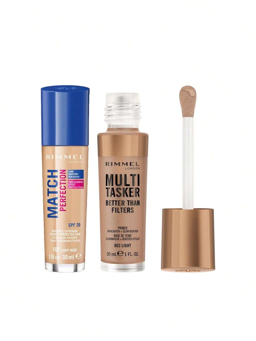 Rimmel [حزمة] كريم أساس Match Perfection بدرجة Light Nude 102 Warm سعة 30 مل + Multi-Tasker Better Than Filters معزز إشراق ومحدد إضاءة وبرايمر مضاد للشيخوخة بدرجة 003 Light سعة 30 مل - 102 لون نيود دافئ فاتح + 003 فاتح - مشاهدة 1