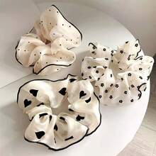 3件装女士爱心图案时尚发圈，日常优雅情人节发圈，发绳，马尾辫发饰，弹性发带，美妆家居发饰，节日配饰 - 彩色 - 查看 1