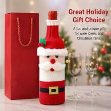 Christmas Holiday Table Decor Style, Knitted Santa Wine Bottle Cover, Festive Red Wine Champagne Bottle Sleeve, Xmas Table Scene Layout Ornament For Restaurant Home Dinner Party Decor, - View 5