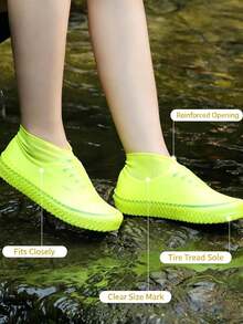 1Pair Silicone Waterproof Shoe Covers, Non-Slip Reusable Rain Overshoes With Tire Tread Sole, Portable Foldable Shoe Protectors For Outdoor Travel Walking Cycling - Silicone Version - View 8