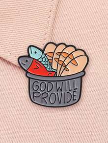 1pc "God Will Provide" Enamel Pin, Cartoon Bread And Fish Bible Story Badge, Fashion Accessory, Religious Gift For Believers - Multicolor - View 5
