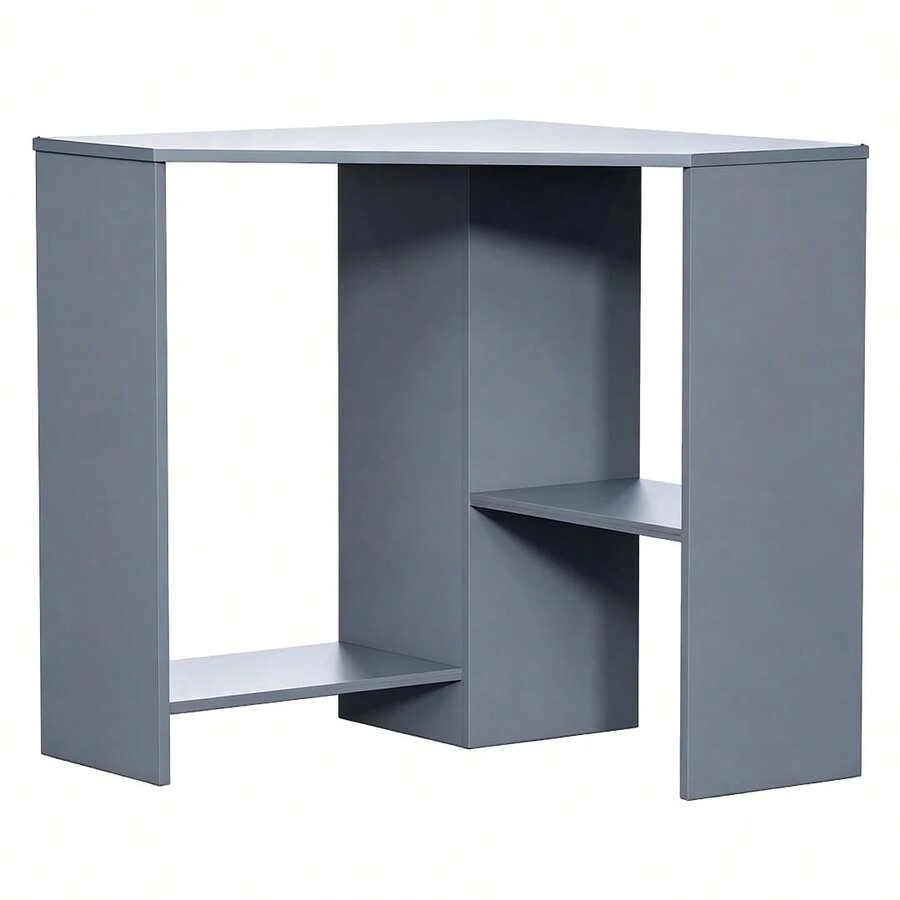 Corner Computer Desk, 72*72*76cm Space Saving Home Office Desk With Storage Shelf, Study Writing PC Laptop Gaming Workstation Table For Small Rooms - Grey - View 1