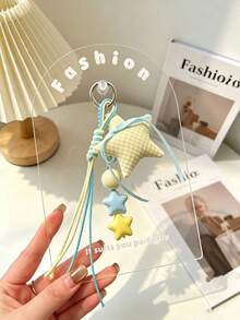 Cute Star & Moon Bag Charm, Aesthetic Y2K Fabric Tassel Keychain, Maximalist Woven Key Ring Pendant, Preppy Backpack & Handbag Decorative Accessory - Multicolor - View 7