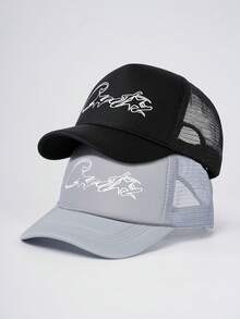 1pc Star Graffiti Embroidered Foam Front Mesh Back Trucker Hat, Dual-Tone Breathable Summer Dad Cap - A - View 8