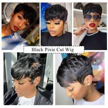 Short Pixie Cut Wig For Women Virgin Human Hair Full Machine Made Short Wigs With Bangs For Daily Wear Pixie Cut Straight Style Perfect For Women Natural Color - Natural Black - View 10
