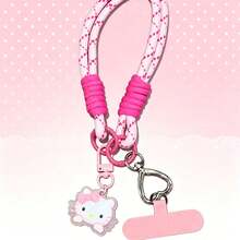 1pc Official Licensed Sanrio KT Woven Phone Wrist Strap Lanyard, Durable Polyester Rope With KT Pendant And Heart-Shaped Buckle, Comes With Installation Pad For Easy Setup, Anti-Loss And Anti-Drop Design, Suitable For Daily Commute, Shopping And Outdoor Carrying - A - View 5