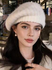 女款新款針織貝雷帽，秋冬韓系大廓形設計，顯頭小修飾臉型提亮膚色，日系日常保暖毛帽 - 多色 - 查看 5