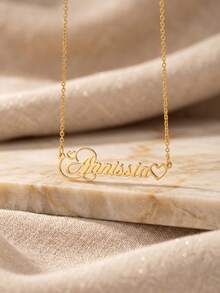 Customized Name Stainless Steel Necklace, Modern Minimalist Font Name Necklace, Personalized Gift, Gift For Mom, Wife, Expectant Mother, Valentine's Day Gift, Gold, Fashion, Autumn , Vintage, Unisex, Minimalist, Casual, Gothic, Punk, Customized, Personalized, Unique, Ideal Gift For Her, Boyfriend, Girlfriend, Dad, Mom, Family - Multicolor - View 3