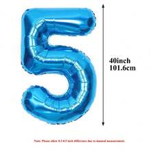 1pc Large Size 40 Inch Number Balloon For Kids Birthday, Baby Shower, Anniversary, New Year, Back To School, DIY Party Decoration Foil Balloons - Blue - View 2