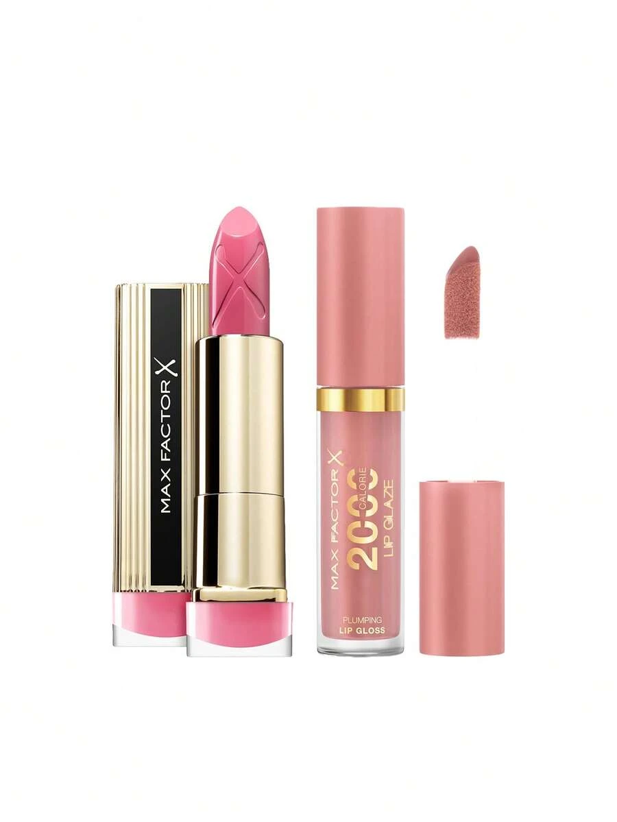 Max Factor [حزمة] أحمر شفاه إكسير الألوان 090 وردة إنجليزية 4 جم + لمعان الشفاه 2000 سعرة حرارية 085 كريم زهري 4.4 مل - 090 وردة إنجليزية + 085 كريم زهري - مشاهدة 1