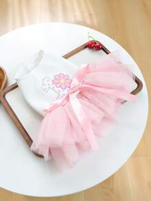 PETCIRCLE 1件寵物衣服 小狗幼犬貓咪可愛甜美公主風優雅洋裝 生日芭蕾舞裙 - 雛菊 - 彩色 - 查看 8