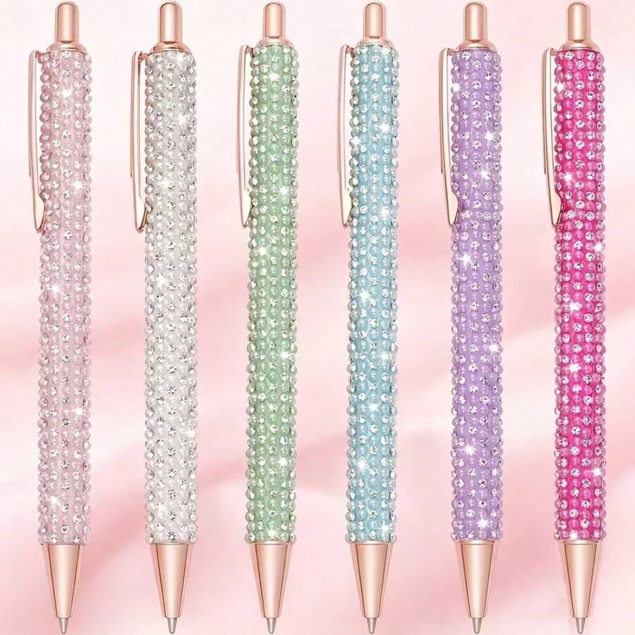 7 Peças Canetas Esferográficas Retráteis de Metal Decoradas com Strass Brilhante, 2 Canetas + 5 Refis, Design Fofo & Divertido, Canetas Presente de Coração de Menina de Pérola Encantadora, Escolha Perfeita para o Natal, Papelaria Estudantil, Canetas Brilhantes, Canetas de Metal, Presente de Papelaria - A - Visão 1
