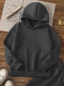 1pc Boys Vintage Popcorn Young Boy Sweatshirt, Flocked Texture Snack English Print, Dark Gray Unisex Kids Loose Fit Spring/Autumn Sweatshirt - Dark Grey - View 5