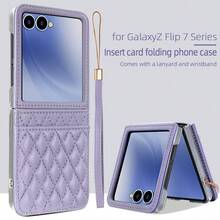 VIETAO 人造皮革手機殼，附手腕掛繩與卡槽，適用 Galaxy Z Flip 8 7 6 5 4 Flip8 保護套 - 紫色 - 查看 2