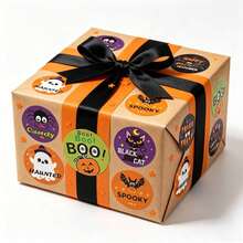 500/1000 Halloween Circular Sticker Roll, Orange Pumpkin Ghost Bat Design, Happy Halloween Sticker, Halloween Self-Adhesive Label Sticker, Halloween Party Decoration, Gift Bag Sealing Sticker, Halloween Party Supplies, - View 5