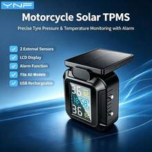 YNF 摩托車太陽能 TPMS 胎壓監控系統，2 個外置感測器，LCD 螢幕顯示，精準監控胎壓與溫度並附警報，USB 充電，36V 穩定運行，適用於大多數機車，摩托車維護，簡約裝置設計 - MT20 - 查看 1