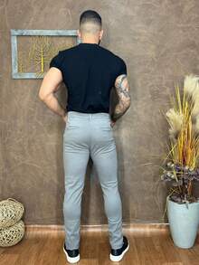 Urban Zone Jeans Men's Casual Slim Fit Twill Pants With Elastane - 灰色 - 查看 2
