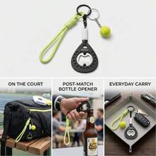 Tennis Racket Shaped Bottle Opener Keychain, Durable Metal Pocket Size Beverage Opener With Key Ring - Multicolor - View 1
