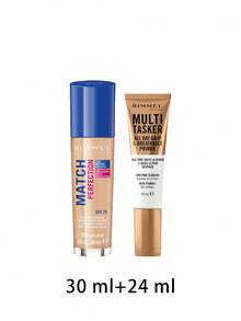 Rimmel [حزمة] كريم أساس Match Perfection بلون بيج ناعم 200 دافئ 30 مل + برايمر Multi-Tasker بثبات طوال اليوم وقابل للتنفس 24 مل - 200 بيج ناعم دافئ + شفاف - مشاهدة 2
