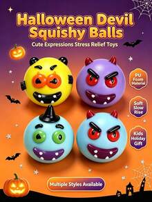 Halloween Devil Squishy Toy, Cute Monster Stress Relief Squeeze Ball, Soft TPR Fidget Toy, Children's Halloween Party Gift, 4 Styles Available - Multicolor - View 9