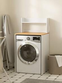 SoBuy | Washing Machine Cabinet With Oak Top | Over Washer Storage Shelf For UK Standard Washers | Utility Cupboard With 2 Shelves | 66*60*126 Cm | Load Capacity 33 Kg - 白色 - 查看 5