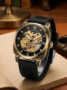 1pc Men's Luminous Engraved Hollow Design Elegant Business Style Versatile Automatic Mechanical Wrist Watch - Mouldless - View 17