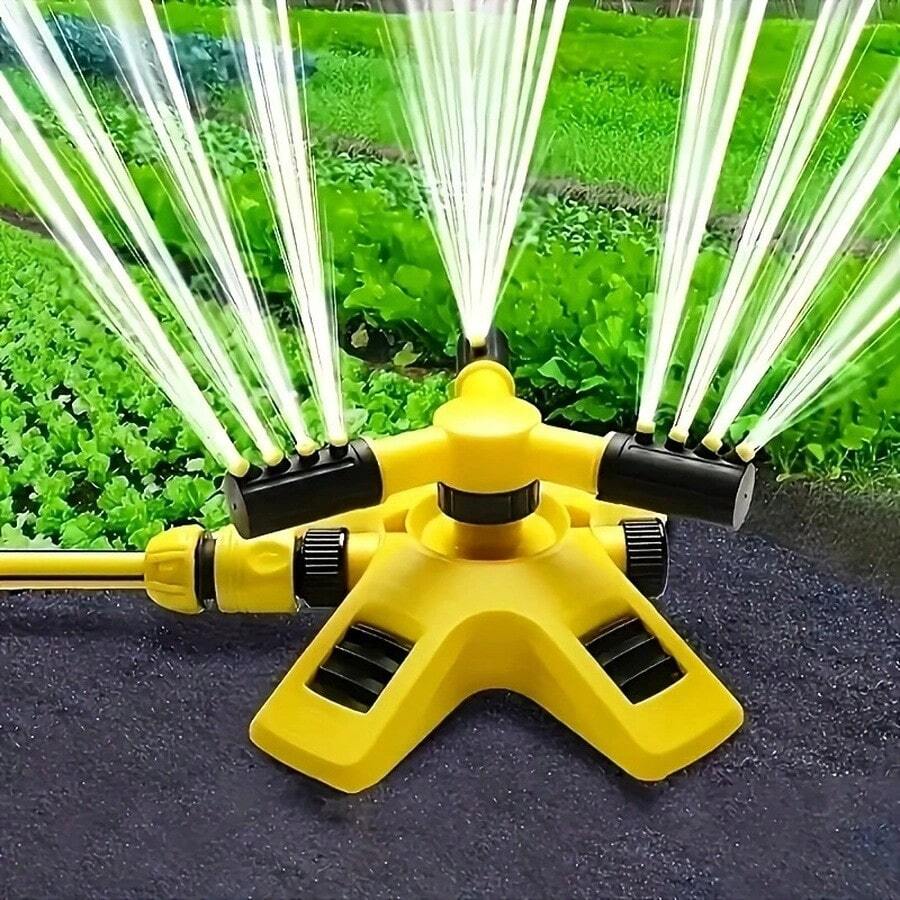 360° Automatic Rotating Sprinkler, Nursery Irrigation Rotating Triple-Arm Sprinkler Series, Flower Watering - Yellow - View 1