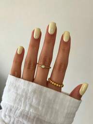 24pcs Yellow Square Short Full Coverage Press-On Nails, Classic Minimalist French Style, Nail Art Supplies, Suitable For Party, Date And Back To School Daily Wear