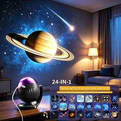 New 24-IN-1 Creative Music Starry Sky Film Indoor Projector Light Ocean Holiday Atmosphere Projector Night Light