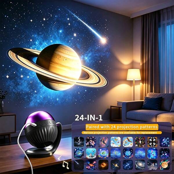 New 24-IN-1 Creative Music Starry Sky Film Indoor Projector Light Ocean Holiday Atmosphere Projector Night Light