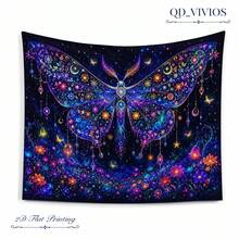 [2D Flat Print] [QD_VIVIOS] An Extra-Large Butterfly And Floral Ocean Theme Tapestry That Glows Under UV Light, Suitable For Home Wall Decoration, Made Of Polyester Fiber With High-Definition Digital Printing Technology (The Image Shows The Different Effects Under Fluorescent Light And Natural Light). - Multicolor - View 5