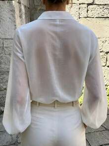 Autumn Hollow Design White Long Sleeve Blouse Women Slouchy Loose Heavy Work French Lace Shirt - White - View 4