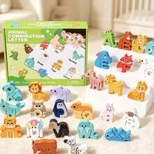 Danish Minimalist Playful Animal Cartoon Print Asymmetrical 3D Letter Blocks, Fully Rounded Polished Connectable Transformable 26 English Alphabet Early Learning Toy, Creative Assembly Letter Blocks For Home Parent-Child Education, Kindergarten Classroom Teaching Aid, Baby 1st Birthday And Children's Day Gift - Multicolor - View 2