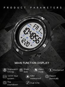 SANDA. SANDA Single Display Digital Watch For Men, Fashion Student Wristwatch With Luminous & Waterproof Function - one-size - View 4