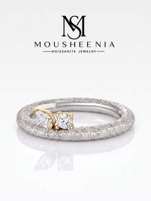 MOUSHEENIA 925純銀 Toi Et Moi 戒指，鑲嵌梨形與圓形莫桑鑽，金色爪鑲，錘紋飾面，獨特禮物 - 戒指 - 查看 12