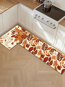 1/2pcs Vintage Thanksgiving Pumpkin & Maple Leaf Pattern Diatomaceous Earth Bath Mat, Super Absorbent, Non-Slip, Perfect For Bathroom, Kitchen And Dining Room, Quick Dry, Machine Washable, Ideal Home Decor And Bathroom Mat Gift - Multicolor - View 4