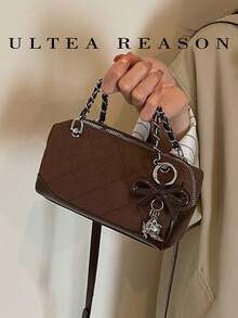 1pc Solid Color Suede New Women's Bag, Shoulder Bag, Crossbody Bag, Fashion Quilted Chain Square Handbag, Suitable For Commuting, Shopping, Dating - Coffee - View 2