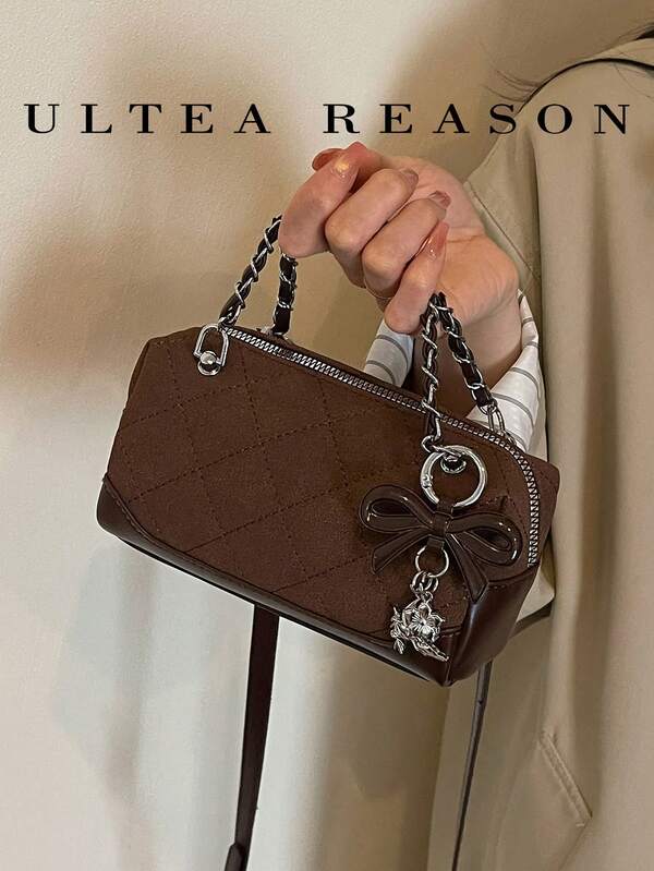 1pc Solid Color Suede New Women's Backpack, Shoulder Bag, Crossbody Bag, Fashion Quilted Chain Square Handbag, Suitable For Commuting, Shopping, Dating
