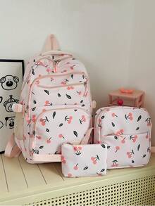 Korean Ins Style Floral Lace Backpack Set, Fresh Student School Bag Combination, Cute Casual 3-Piece Daily Backpack Set - Multicolor - View 22