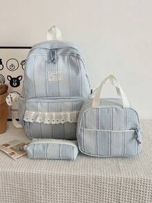 Korean Ins Style Floral Lace Backpack Set, Fresh Student School Bag Combination, Cute Casual 3-Piece Daily Backpack Set - Multicolor - View 16