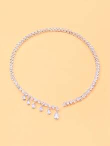 1 pieza Nuevo Collar con Diseño de Gota de Agua de Nicho con Strass Accesorio Nupcial - Plateado - Ver 4
